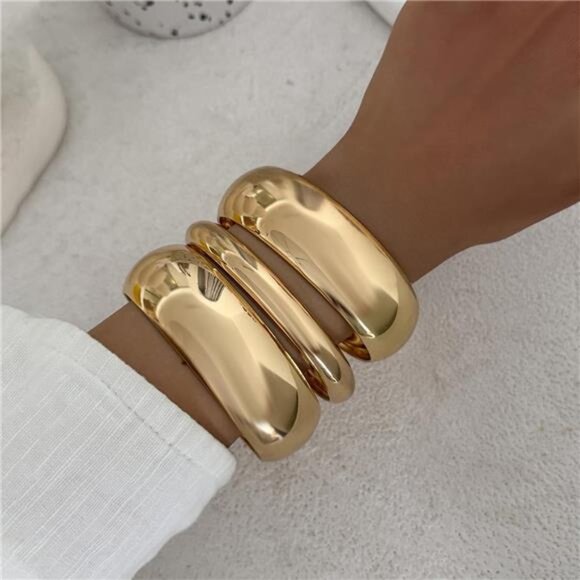 Chunky Bangle Bracelet | Gold & Silver Tone | Versatile Stacking Jewelry - Picture 2 of 3